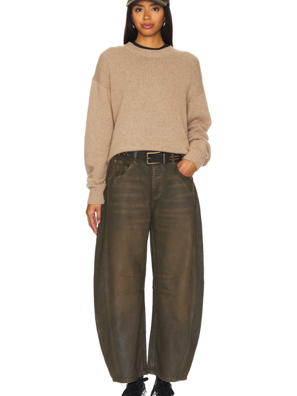 Free People x We The Free Good Luck Coated Vegan Leather Barrel Jeans 27